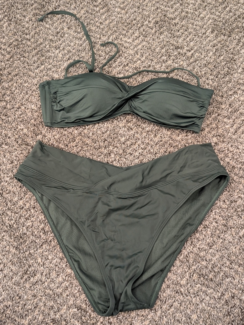 Kona Sol Olive Green Twisted Bandeau Bikini Set